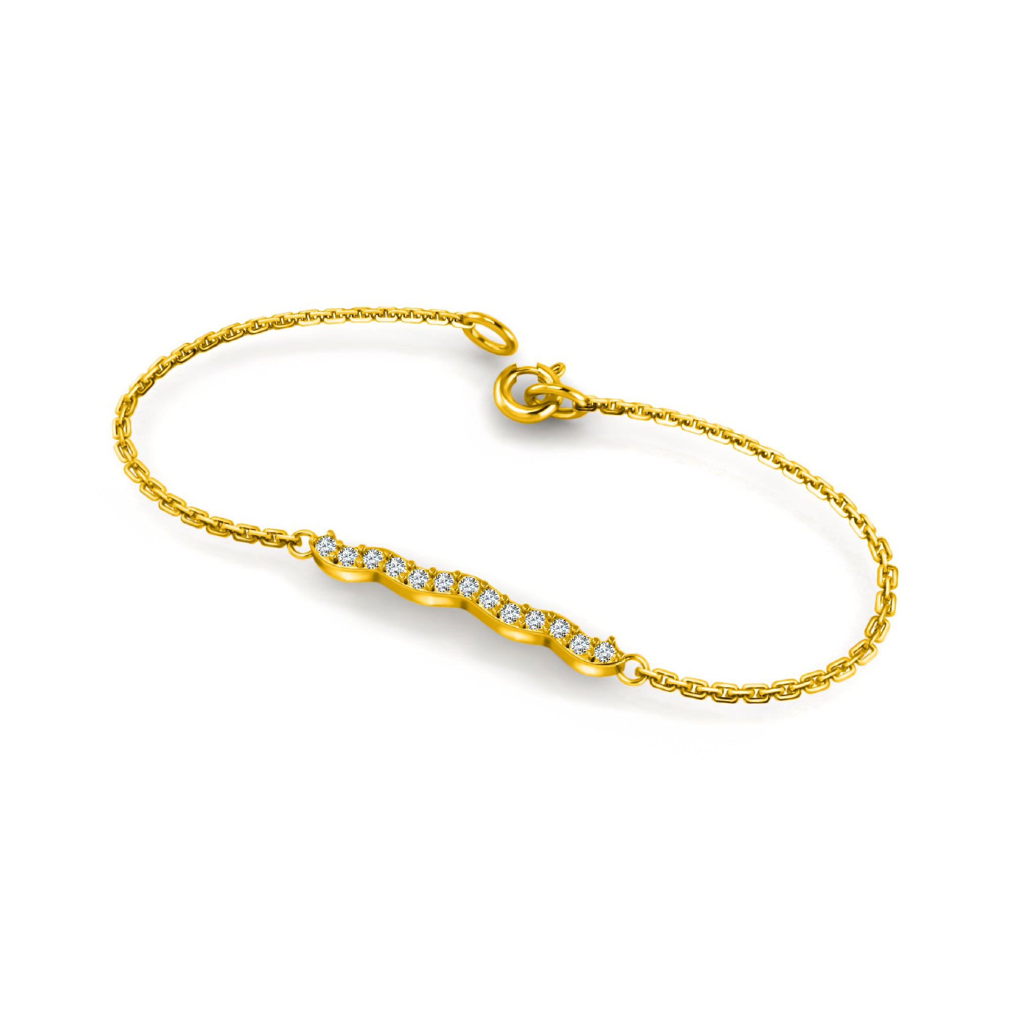 RKC Damen-Charm-Armband aus 925er-Sterlingsilber mit 0,2 Karat Moissanit, 14 Karat Gelbgold vergoldet, Gewicht 3 g