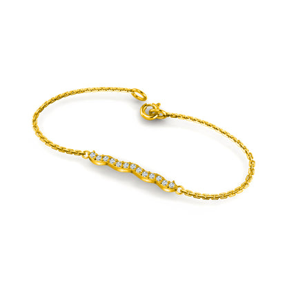 RKC Damen-Charm-Armband aus 925er-Sterlingsilber mit 0,2 Karat Moissanit, 14 Karat Gelbgold vergoldet, Gewicht 3 g