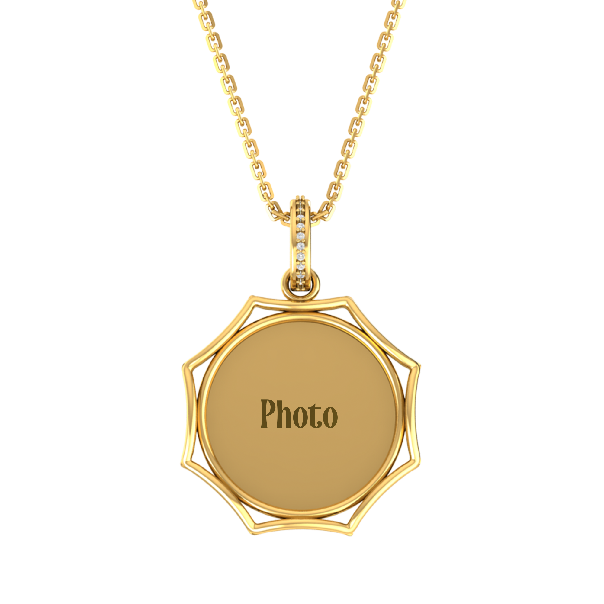 RKC 14k Yellow Gold Plated Round Cut Moissanite Photo Pendant Necklace With Chain 18 Inch
