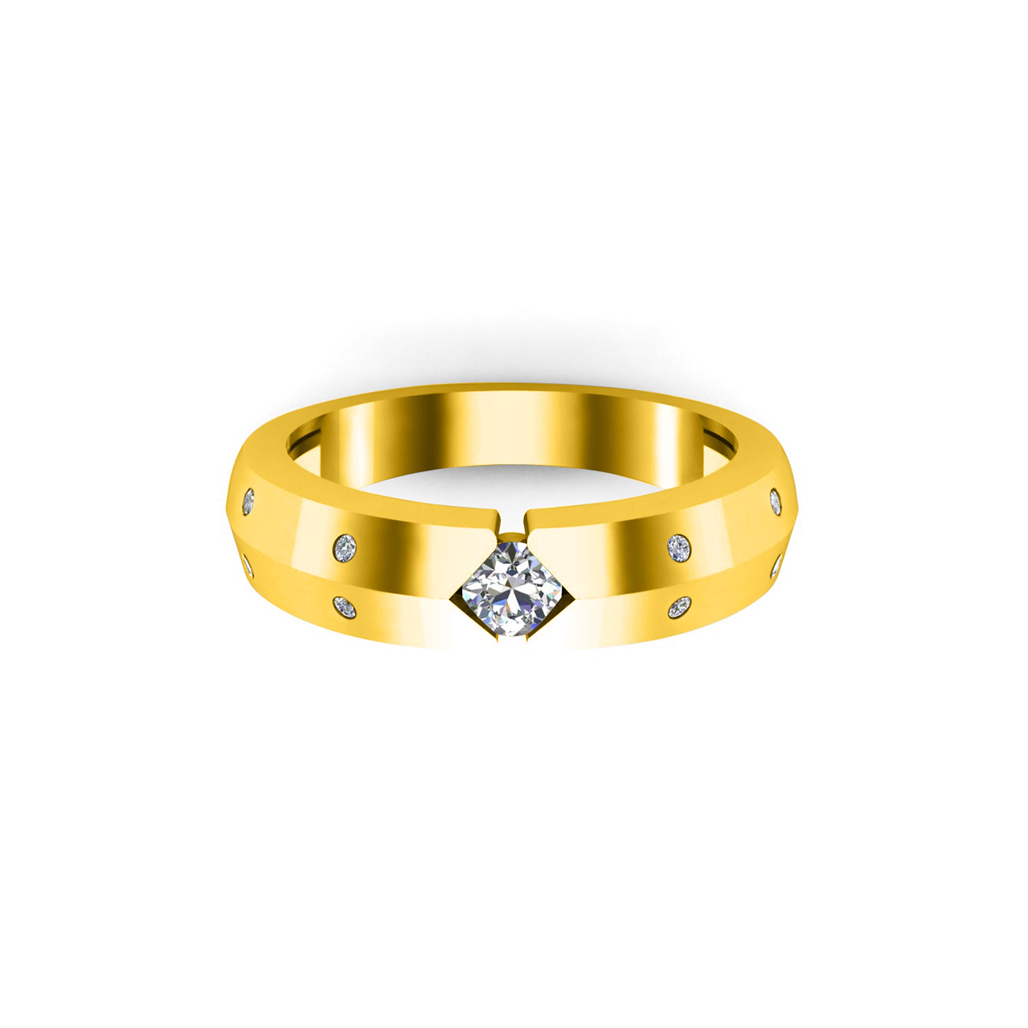 RKC Rundschliff-Moissanit-Männer-Versprechensbandring aus 925er Silber mit 14 Karat Gelbgold vergoldet, Gewicht 4 g, Breite 3,40 mm