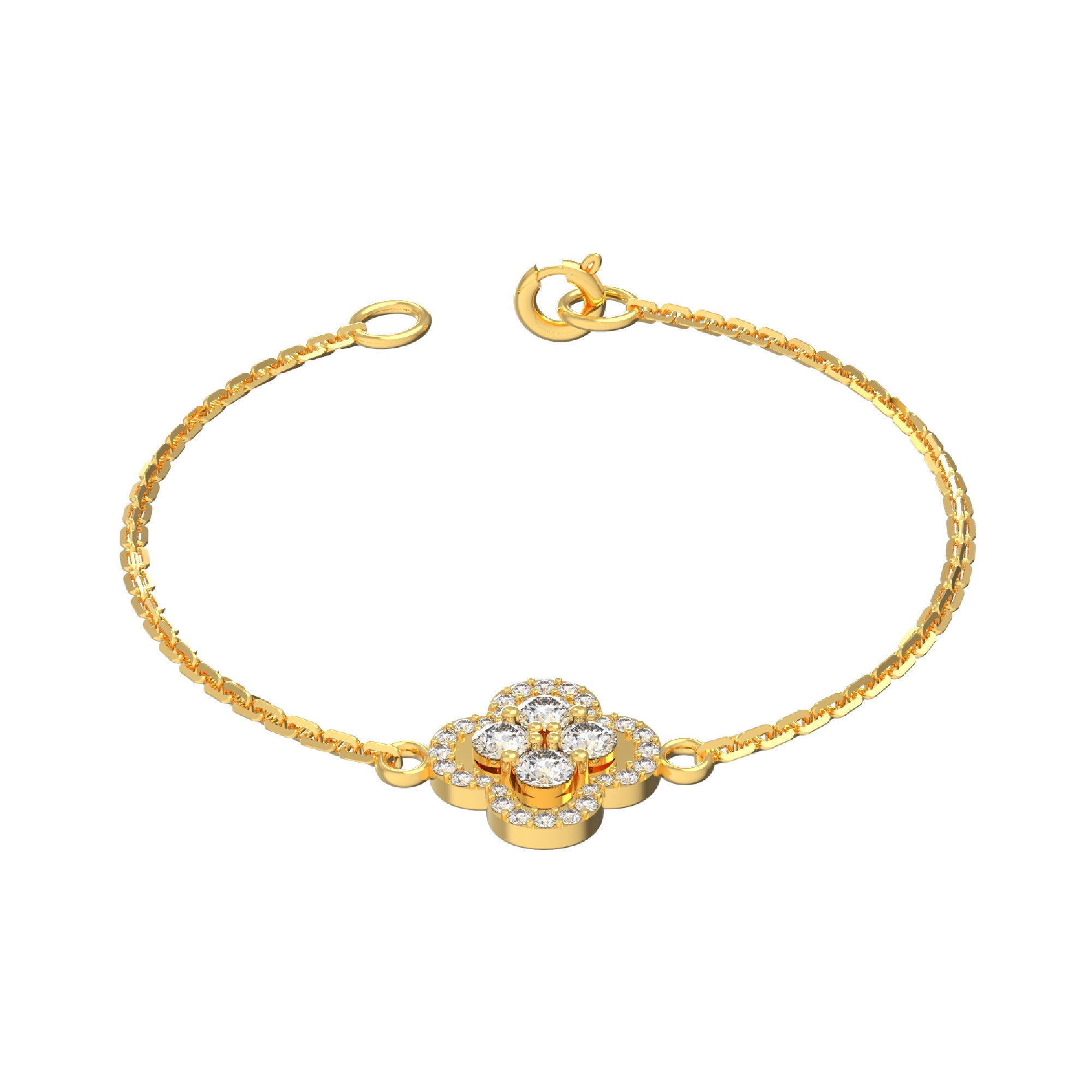 Bracciale da donna floreale in moissanite RKC in argento sterling 925 da 1,00 ct, placcato in oro giallo 14 carati, peso 2,85 ct