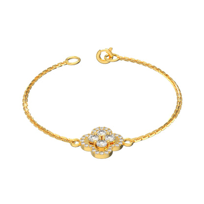 Bracciale da donna floreale in moissanite RKC in argento sterling 925 da 1,00 ct, placcato in oro giallo 14 carati, peso 2,85 ct
