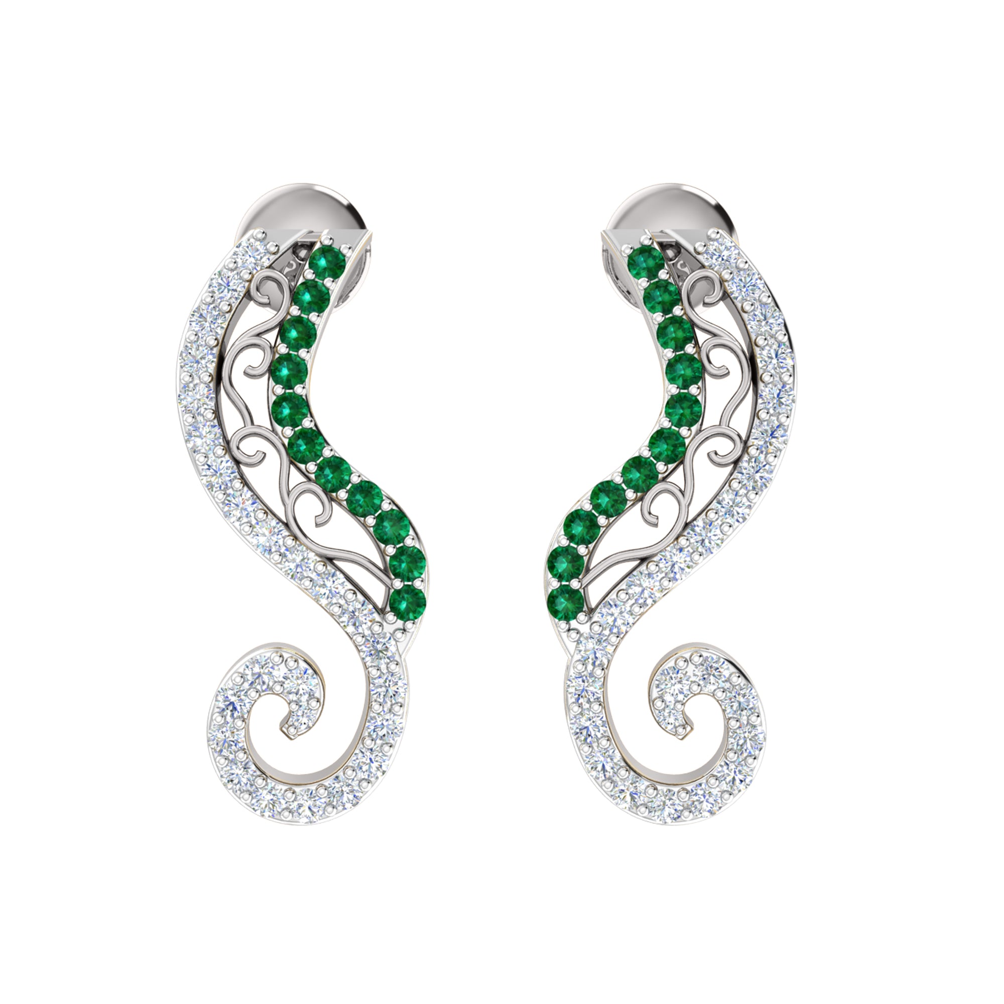 Orecchino da donna con perno in argento sterling RKC 925 bianco 14k su peso 3,00 g, altezza 20,50 mm