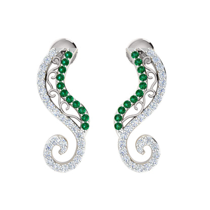 Orecchino da donna con perno in argento sterling RKC 925 bianco 14k su peso 3,00 g, altezza 20,50 mm