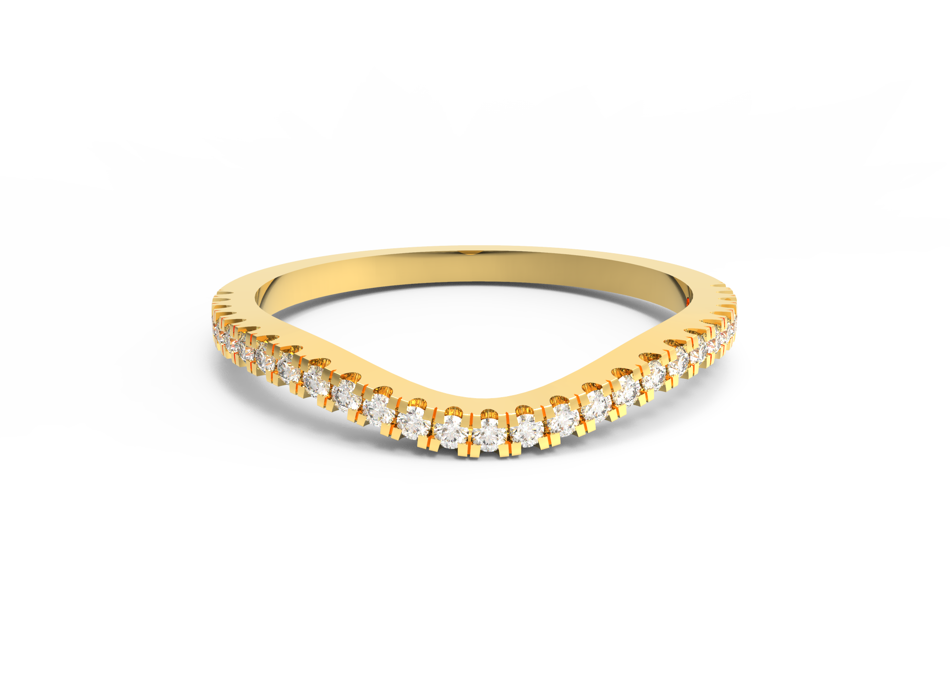 Fede nuziale da donna curva Moissanite RKC, oro giallo su argento sterling 925, peso 1,30 g.