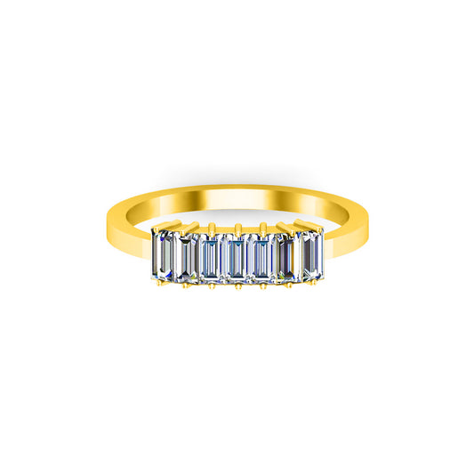 RKC Moissanite Baguette შვიდი ქვის ბეჭედი 925 ვერცხლის ნიშნობის ბეჭედი 14K ყვითელი ოქროთი მოოქროვილი წონა 1,60 გმ სიგანე 1,50 მმ