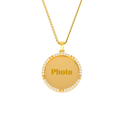 RKC Memory Photo Certified Moissanite Pendant Necklace 14k Yellow Gold Plated 925 Silver