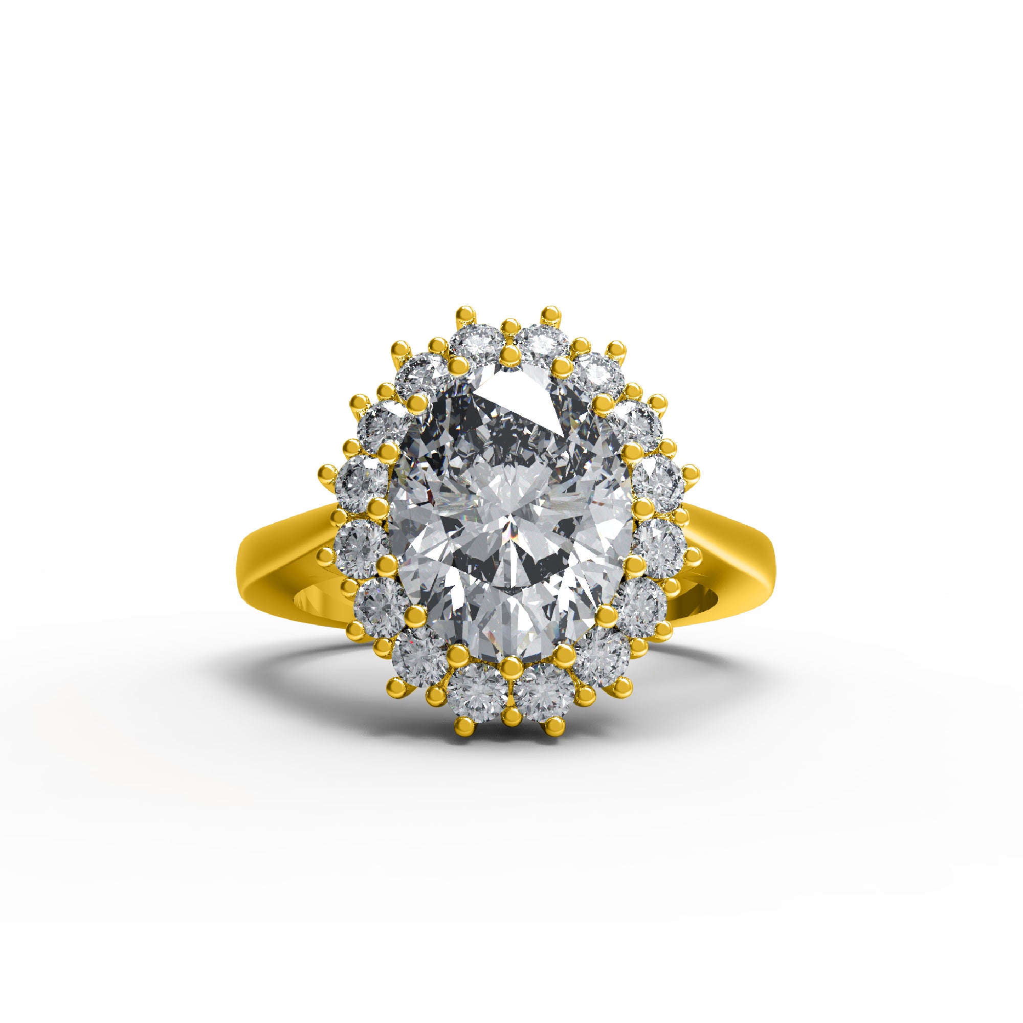 RKC Oval geschnittener Moissanit-Halo-Hochzeitstagsring, 925er Sterlingsilber, 14 Karat Gelbgold vergoldet, Gewicht 4 g, Breite 2,50 mm