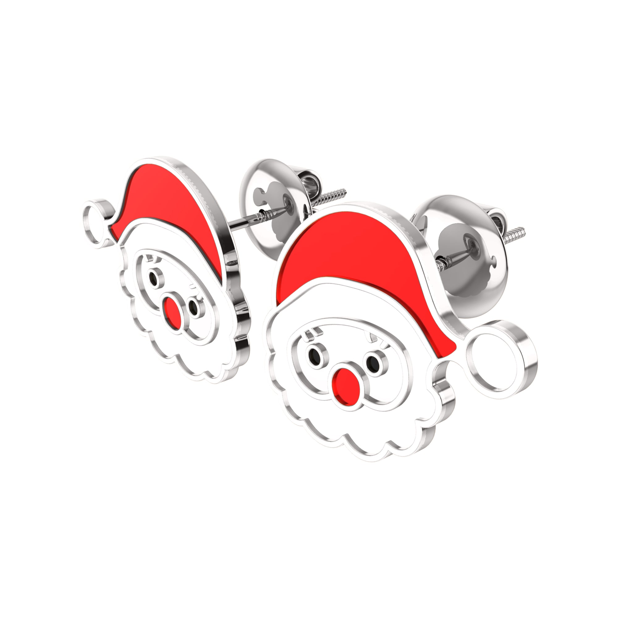 RKC Damen-Ohrstecker aus 925er-Sterlingsilber mit Weihnachtsmann-Emaille-Motiv, 14-Karat-Rosé-Gewicht, 4,50 g, Höhe 16,00 mm