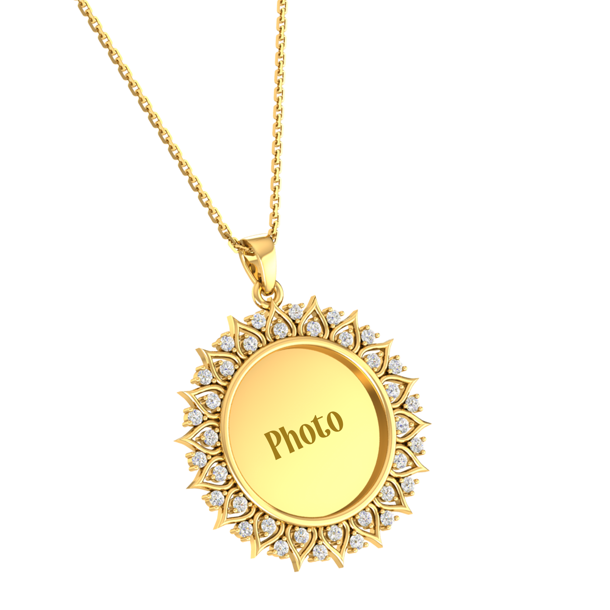 RKC Moissanite/ Cubic Zirconia Photo Pendant Necklace 14k Yellow Gold Plated Weight-6gm