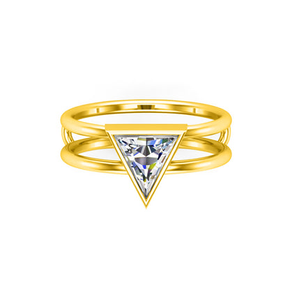 RKC Damen-Ehering mit Trillion-Schliff, Moissanit, 925er Sterlingsilber, 14 Karat Gelbgold vergoldet, Gewicht 3 g, Breite 5,70 mm