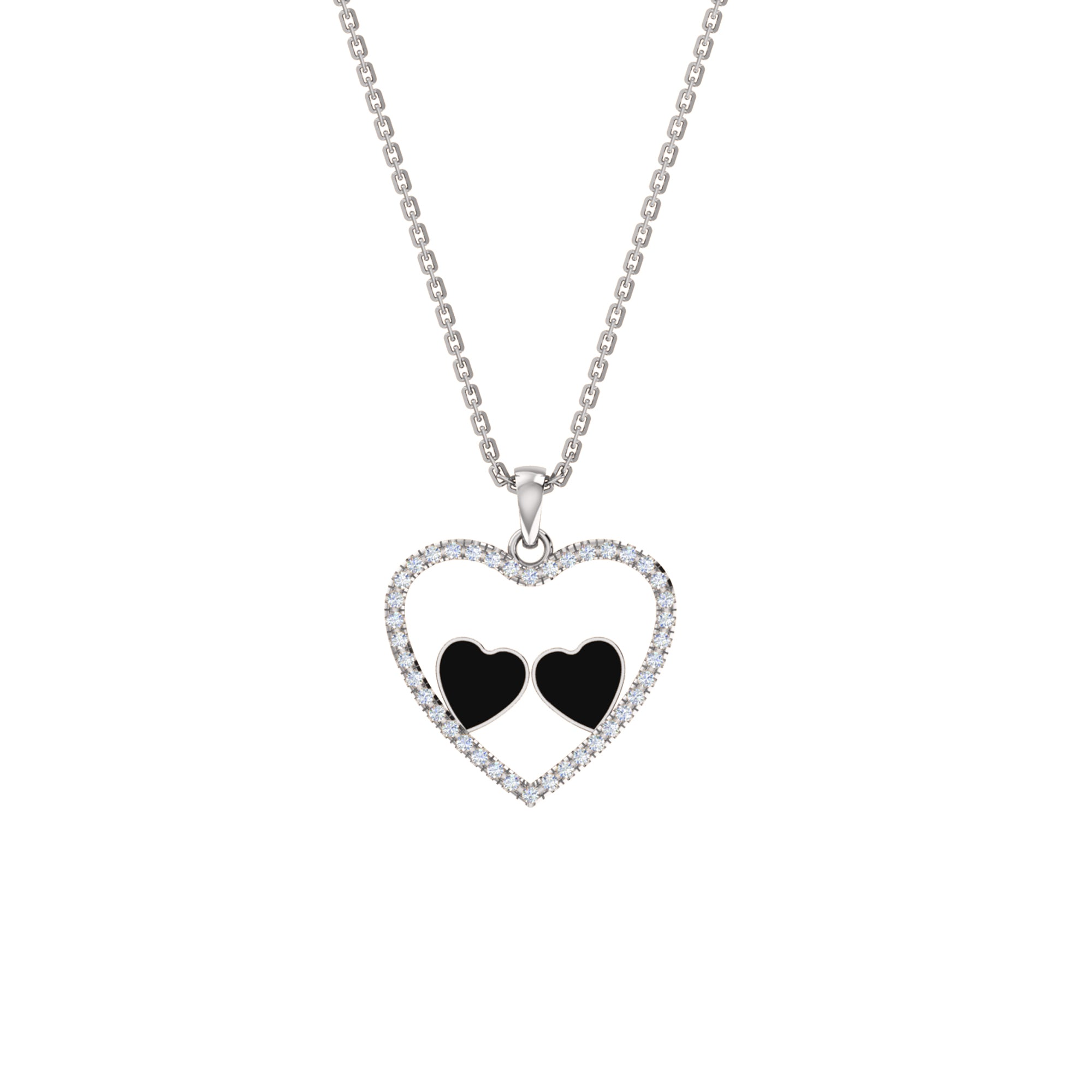 Ciondolo smaltato a cuore in moissanite da 0,36 ct RKC, argento 925, placcato oro rosa 14 carati, peso 3,80 GM, altezza 18,60 mm