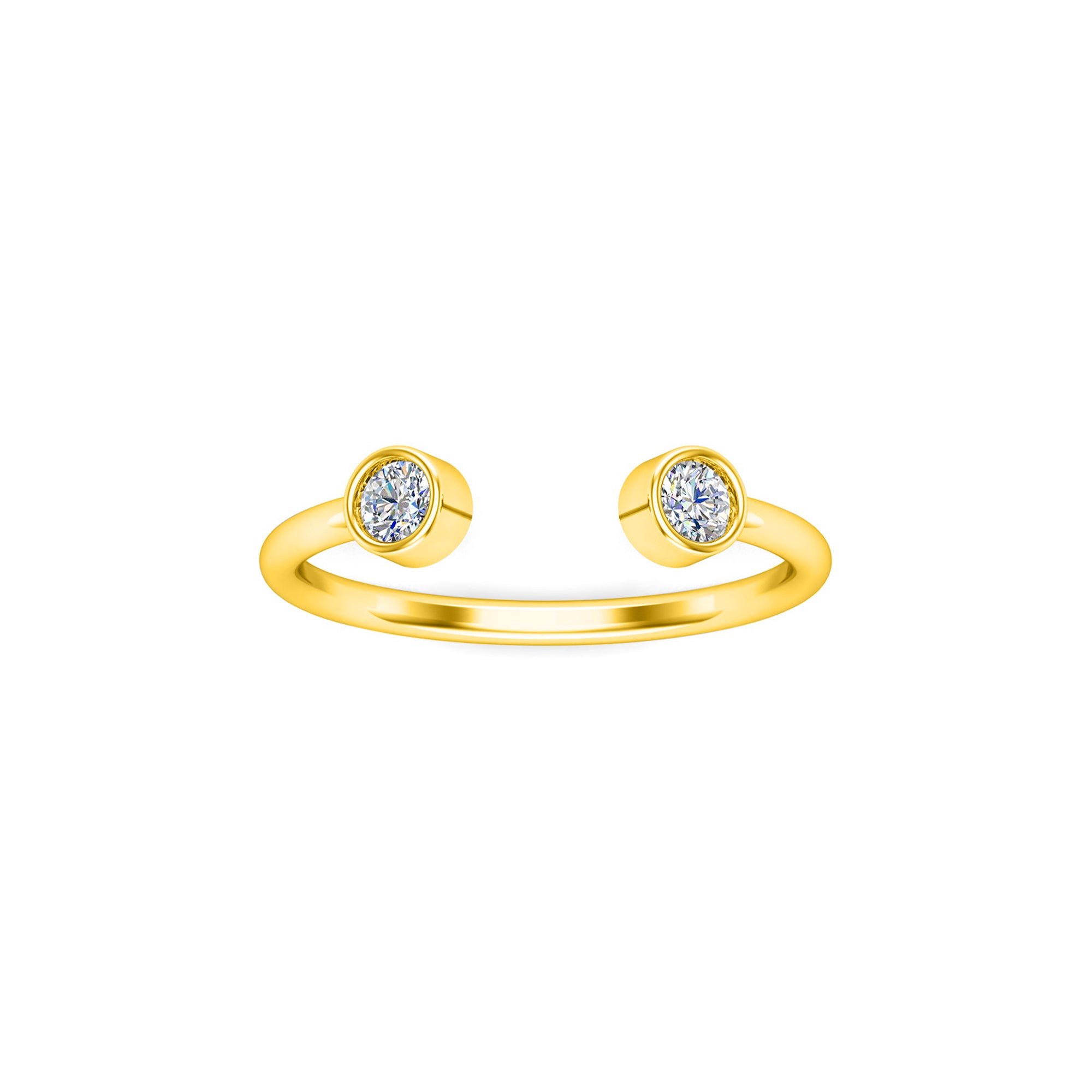 RKC Runder Moissanit-Ring mit zwei offenen Steinen für Damen, 925er Sterlingsilber, 14 Karat Roségold vergoldet, Gewicht 1,25 g, Breite 1,60 mm