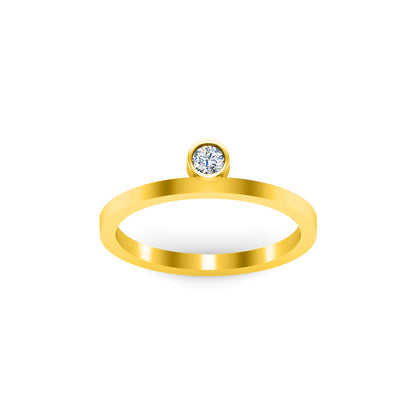 Anello di fidanzamento rotondo in moissanite RKC da 3 mm in argento 925 placcato in oro giallo 14k per donna Peso 1,40 g Larghezza 1,60 mm