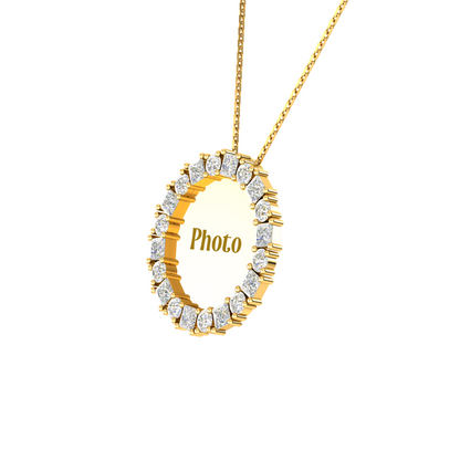 RKC 0.9 Ct Round And Princess Cut Diamond Photo Pendant Necklace 14k Yellow Gold Plated For Memory Weight - 5.50 gm