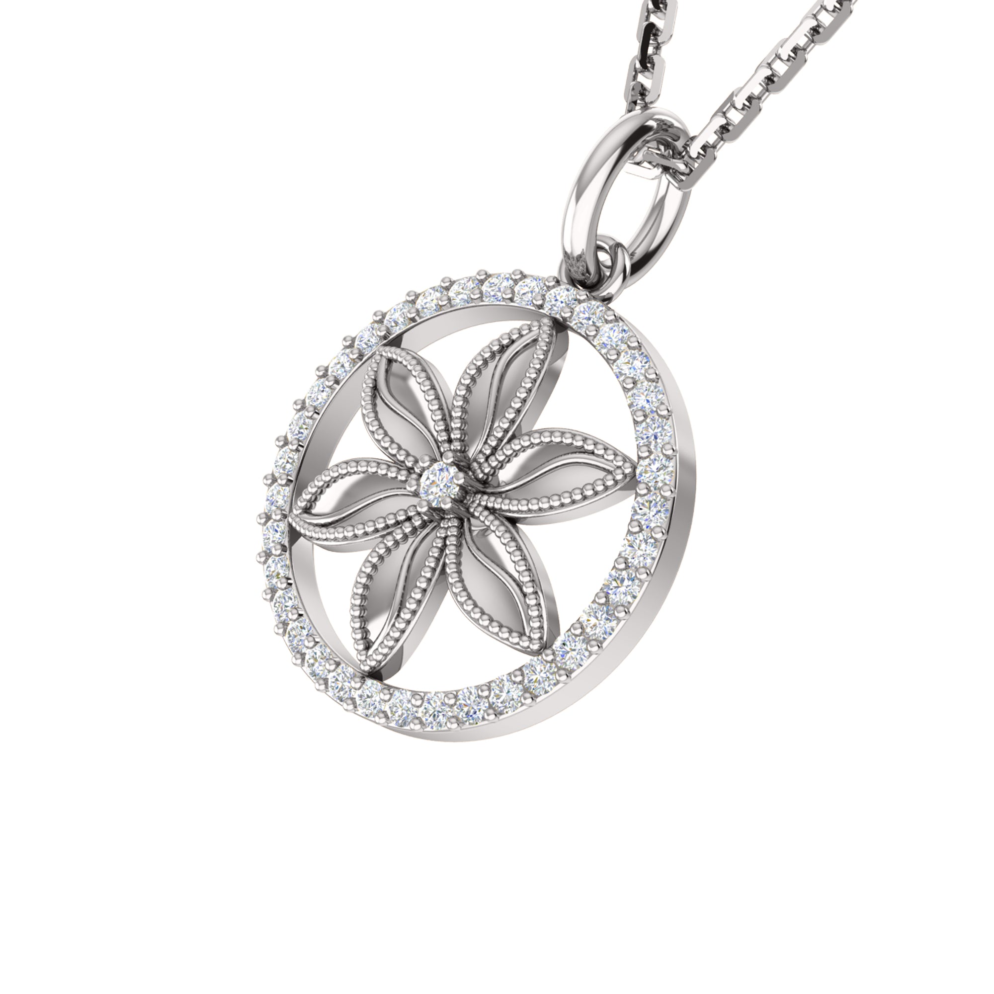 RKC 0,33 Karat Blumen-Moissanit-Anhänger, 925er Silberschmuck, 14 Karat Roségold vergoldet, Gewicht 4,10 g, Höhe 21,80 mm