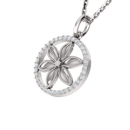 RKC 0,33 Karat Blumen-Moissanit-Anhänger, 925er Silberschmuck, 14 Karat Roségold vergoldet, Gewicht 4,10 g, Höhe 21,80 mm