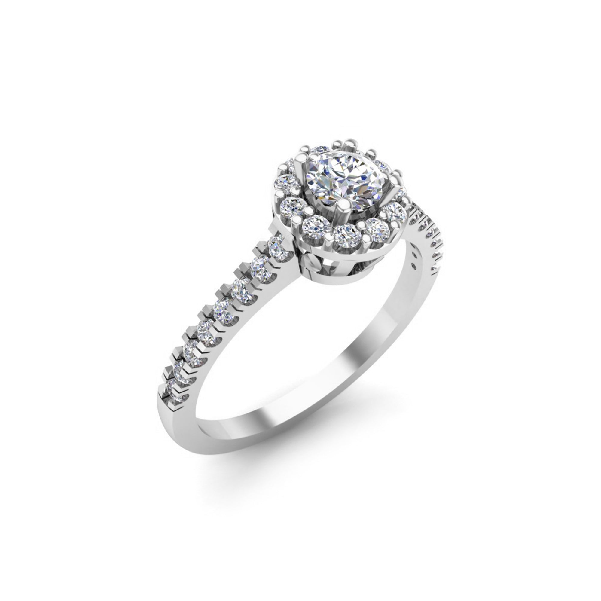 Anello di fidanzamento RKC Moissanite taglio rotondo Halo Flower Halo per donna argento 925 placcato oro giallo 14 carati peso 1,60 g
