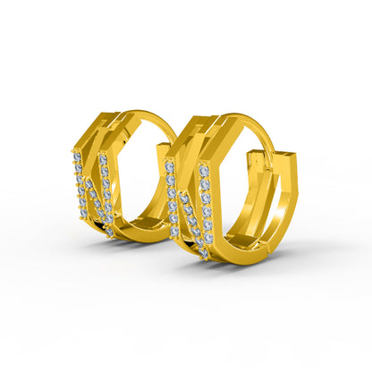 Orecchino da donna a cerchio a tre file in argento sterling RKC 925 su e giù 14k giallo sopra il prodotto Peso 4,60 GM Altezza 15,50 MM
