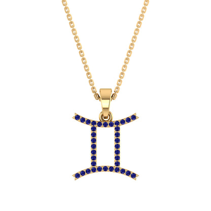 RKC Yellow Gold Plated Gemini Horoscope Cubic Zirconia Pendant Necklace