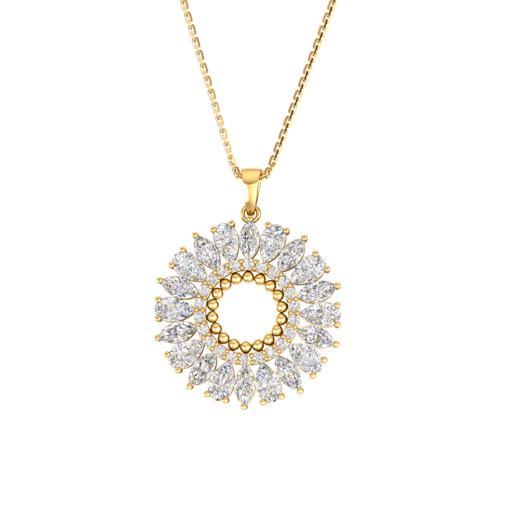 RKC 4.1 Ct Flower Shape Certified Moissanite Pendant Necklace 14k Yellow Gold Plated 925 Silver Weight 4.80 gm