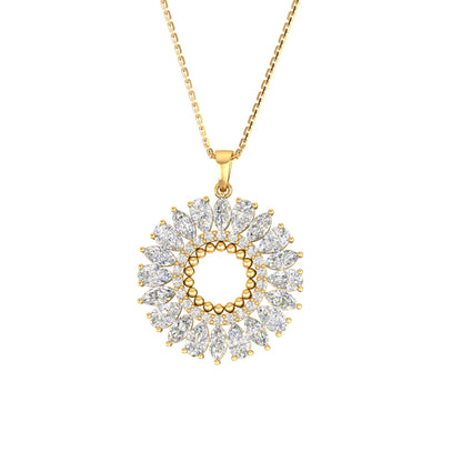 RKC 4.1 Ct Flower Shape Certified Moissanite Pendant Necklace 14k Yellow Gold Plated 925 Silver Weight 4.80 gm