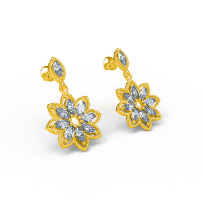Orecchino da donna a goccia marquise in argento sterling RKC 925 con rosa 14k su peso 6,50 GM, altezza 32,50 mm