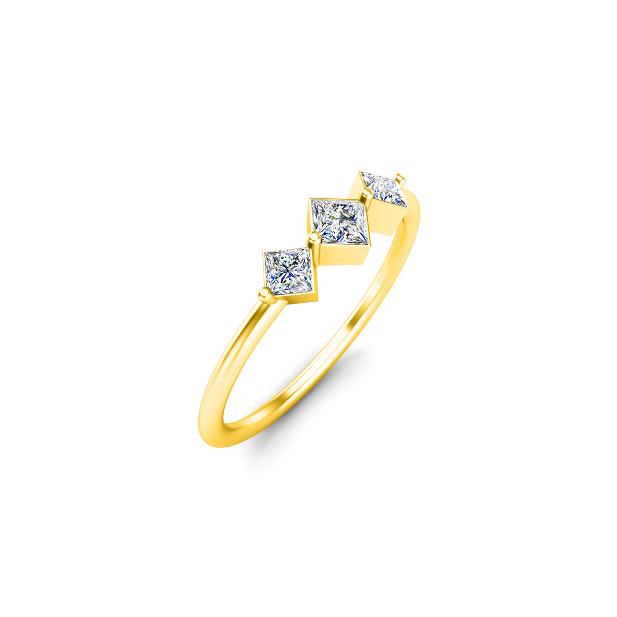 RKC Moissanit Drei-Stein-Prinzessin-Ring, 14 Karat Gelbgold vergoldet, 925er Silber, Gewicht 1,20 g, Breite 1,50 mm