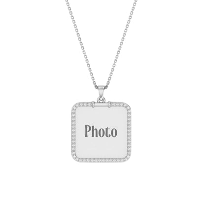 RKC Moissanite Square Shape Photo Locket Memory Pendant 14k Yellow Gold Plated 925 Silver