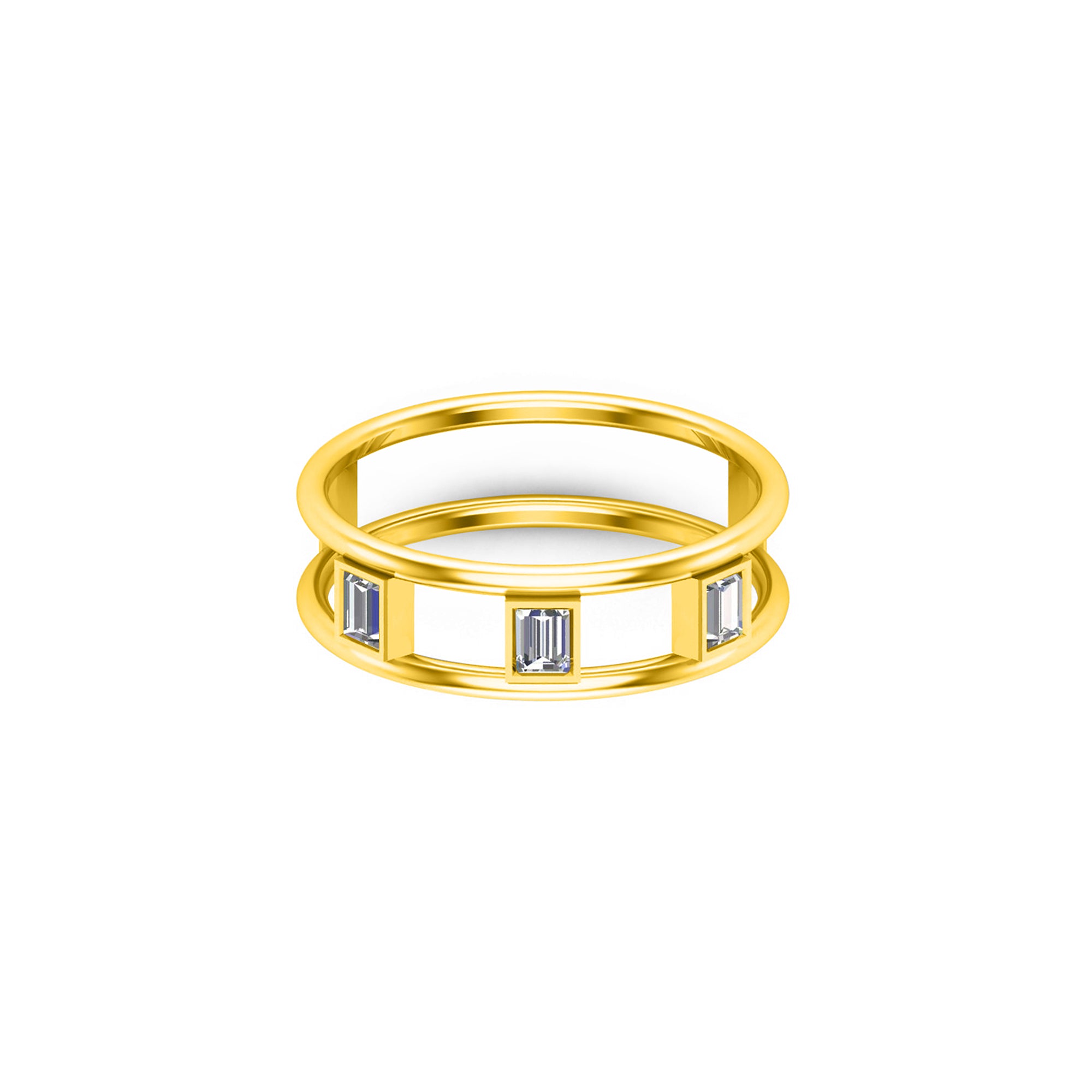 RKC Unisex-Ehering aus Moissanit im Baguetteschliff, 925er Silber, 14 Karat Gelbgold vergoldet, Gewicht 1,90 g, Breite 5,80 mm
