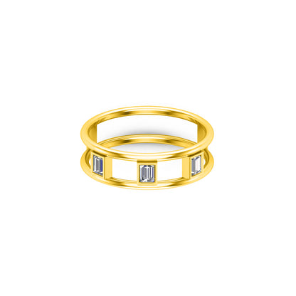 RKC Unisex-Ehering aus Moissanit im Baguetteschliff, 925er Silber, 14 Karat Gelbgold vergoldet, Gewicht 1,90 g, Breite 5,80 mm
