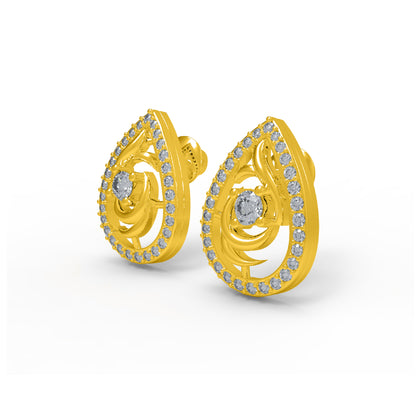 Orecchino da donna a forma di pera da donna in argento sterling RKC 925, giallo 14k, peso prodotto 2,60 GM, altezza pietra 12,80 mm