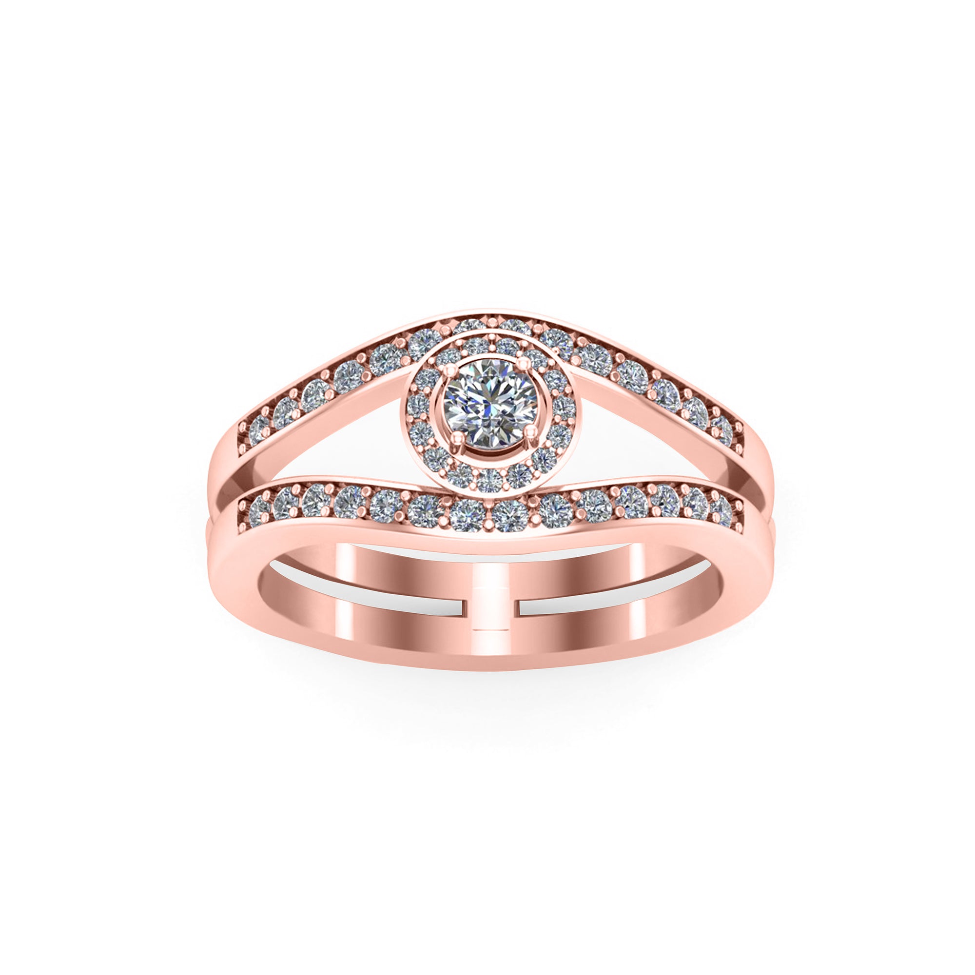 RKC Rundschliff-Moissanit-Evil-Eye-Ehering für Damen, 925er Sterlingsilber, 14 Karat Roségold vergoldet, Gewicht 4 g, Breite 3,50 mm