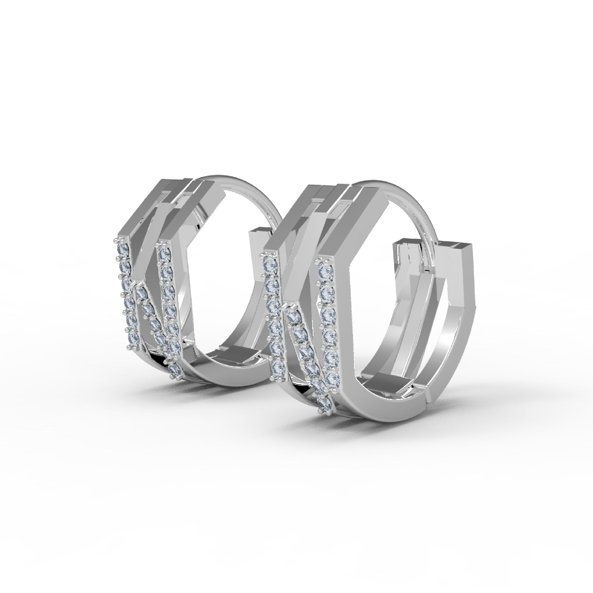 Orecchino da donna a cerchio a tre file in argento sterling RKC 925 su e giù 14k giallo sopra il prodotto Peso 4,60 GM Altezza 15,50 MM