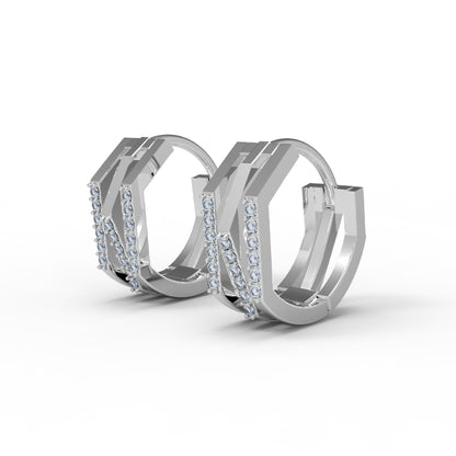 Orecchino da donna a cerchio a tre file in argento sterling RKC 925 su e giù 14k giallo sopra il prodotto Peso 4,60 GM Altezza 15,50 MM