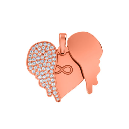 RKC Ciondolo a forma di cuore con ala di moissanite da 0,61 ct, gioielli in argento 925 placcato in oro rosa 14 carati, peso 6 g, altezza 23,50 mm