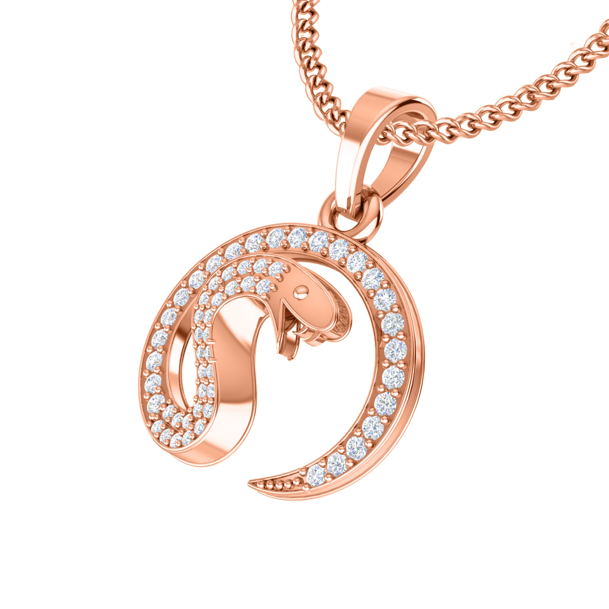RKC 0,24 Karat Moissanit-Schlangenanhänger, 925er Silberschmuck, 14 Karat Roségold vergoldet, WT 3,60 g, Höhe 20,50 mm
