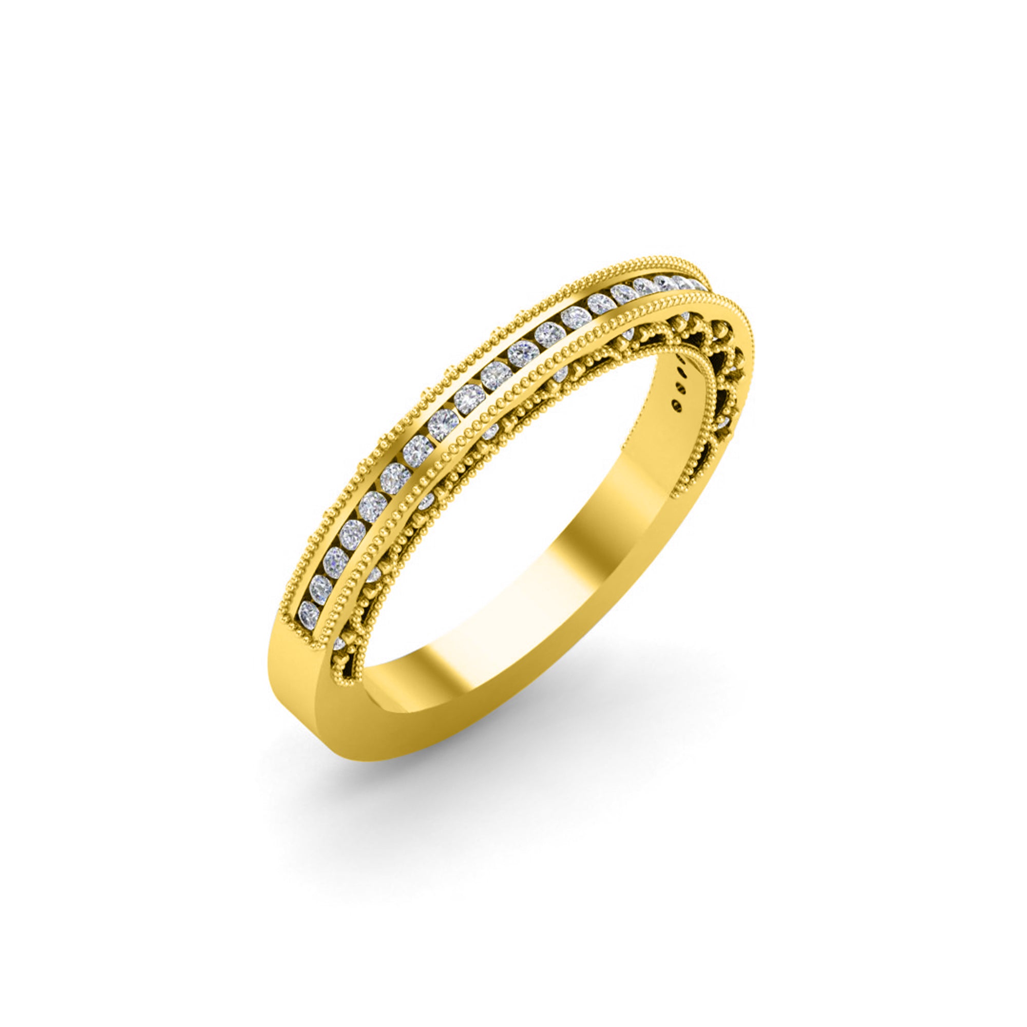 RKC Rundschliff-Moissanit-Ewigkeitsring für Damen, 925er-Silber, plattiert mit 14 Karat Gelbgold, Gewicht 3,30 g, Breite 2,50 mm