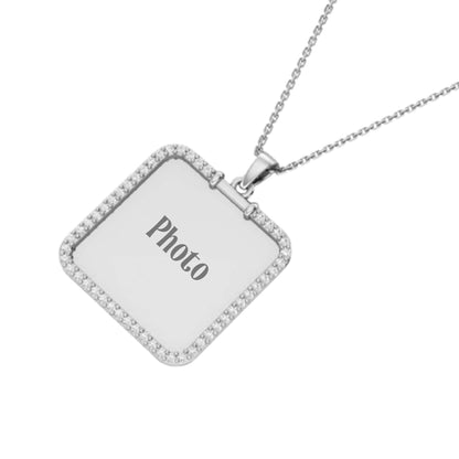 RKC Moissanite Square Shape Photo Locket Memory Pendant 14k Yellow Gold Plated 925 Silver
