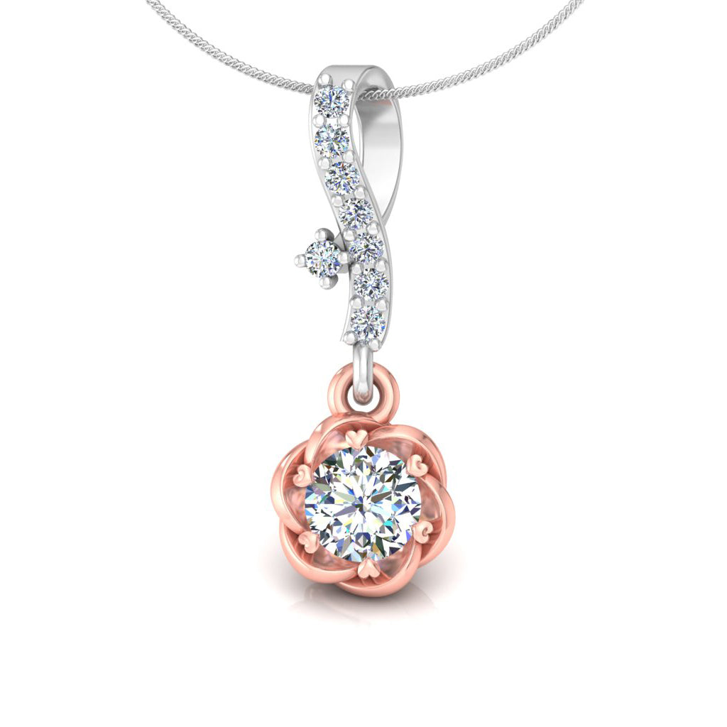 RKC 925 Sterling Silber Blumentropfen 0,35 Karat Moissanit-Anhänger, 14 Karat zweifarbig vergoldet, Gewicht 2,8 g, Höhe 18 mm