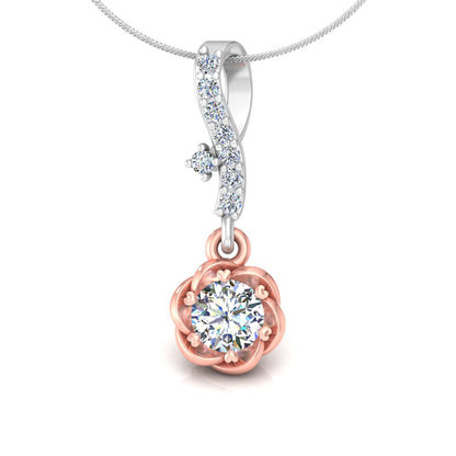 RKC 925 Sterling Silber Blumentropfen 0,35 Karat Moissanit-Anhänger, 14 Karat zweifarbig vergoldet, Gewicht 2,8 g, Höhe 18 mm