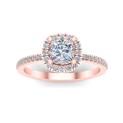 Anello da donna RKC con taglio a cuscino Moissanite Halo per occasioni speciali, argento sterling 925 placcato oro giallo 14 carati, peso 2,20 g, larghezza 1,60 mm