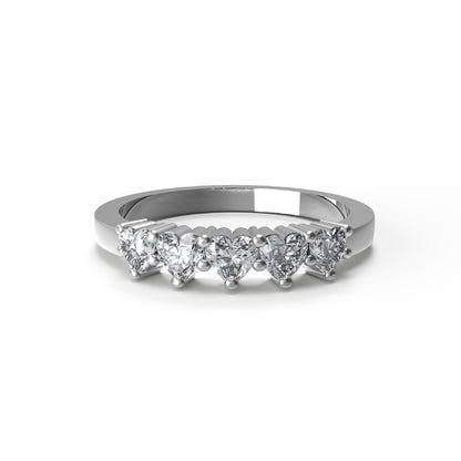 RKC Moissanit-Ehering mit fünf Herzschliff, 14 Karat Gelbgold plattiert, 925er Silber, Damenring, Gewicht 2 g, Breite 2 mm