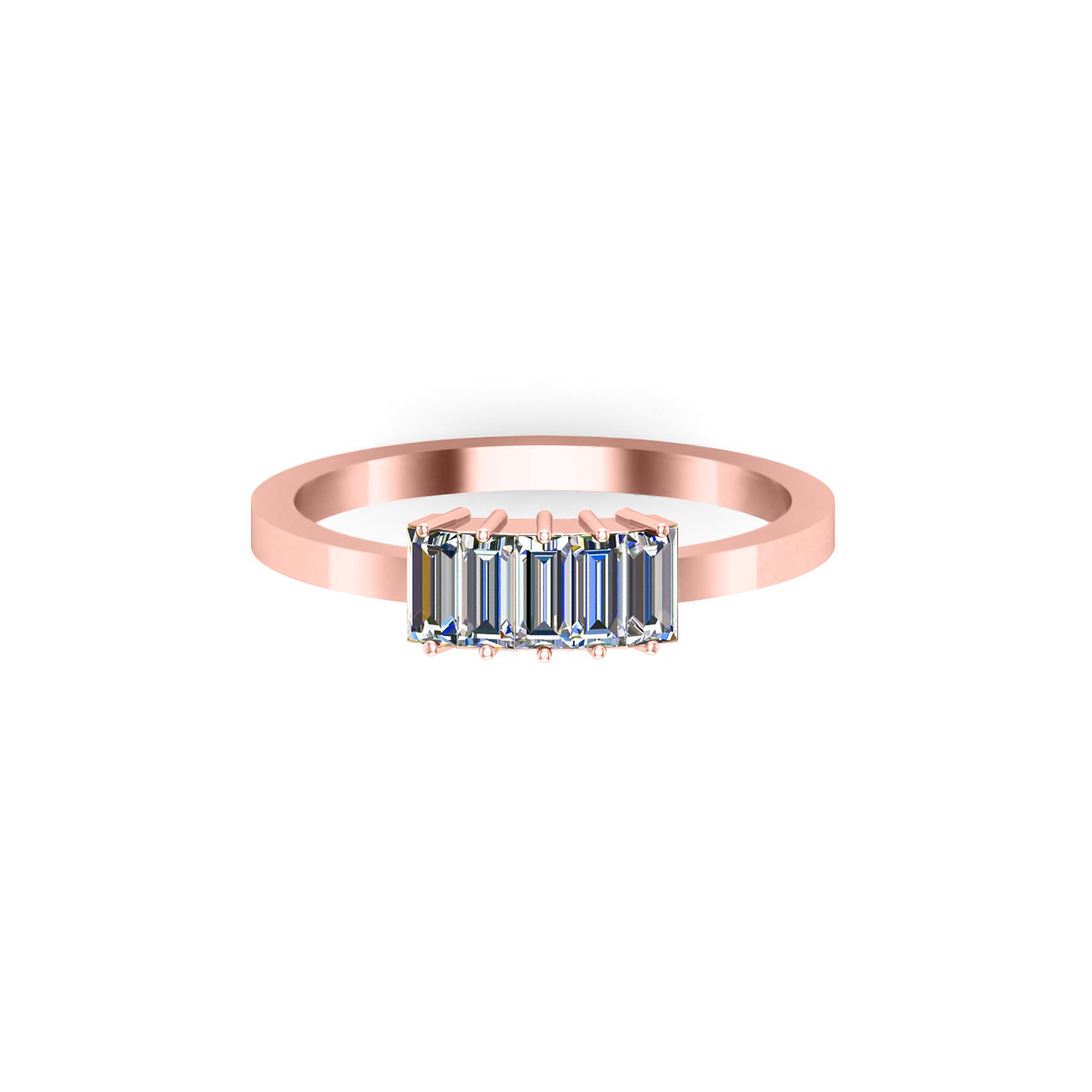 RKC Baguette Moissanit Damen-Geschenkring mit Versprechensband, 925er Silber, 14 Karat Gelbgold vergoldet, Gewicht 1,60 g, Breite 1,60 mm