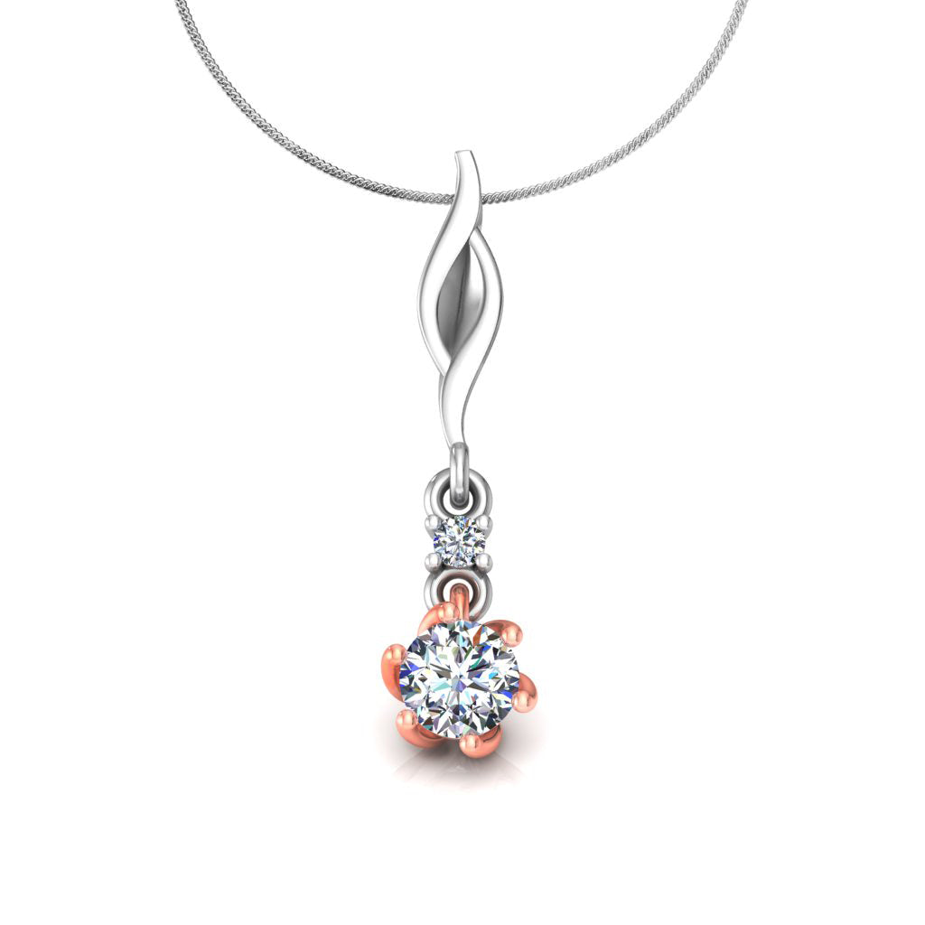 Ciondolo in moissanite da 0,27 ct con due pietre in argento con finitura in oro bianco RKC, regalo per lei, altezza 20,00 mm, peso 2,6 g