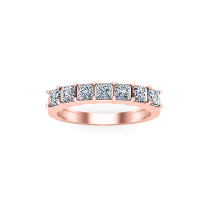 RKC Moissanit Sieben-Stein-Prinzessin-Schliff-Damen-Ehering, 925er-Silberring, 14-Karat-Rosévergoldung, Gewicht 2 g, Breite 2 mm