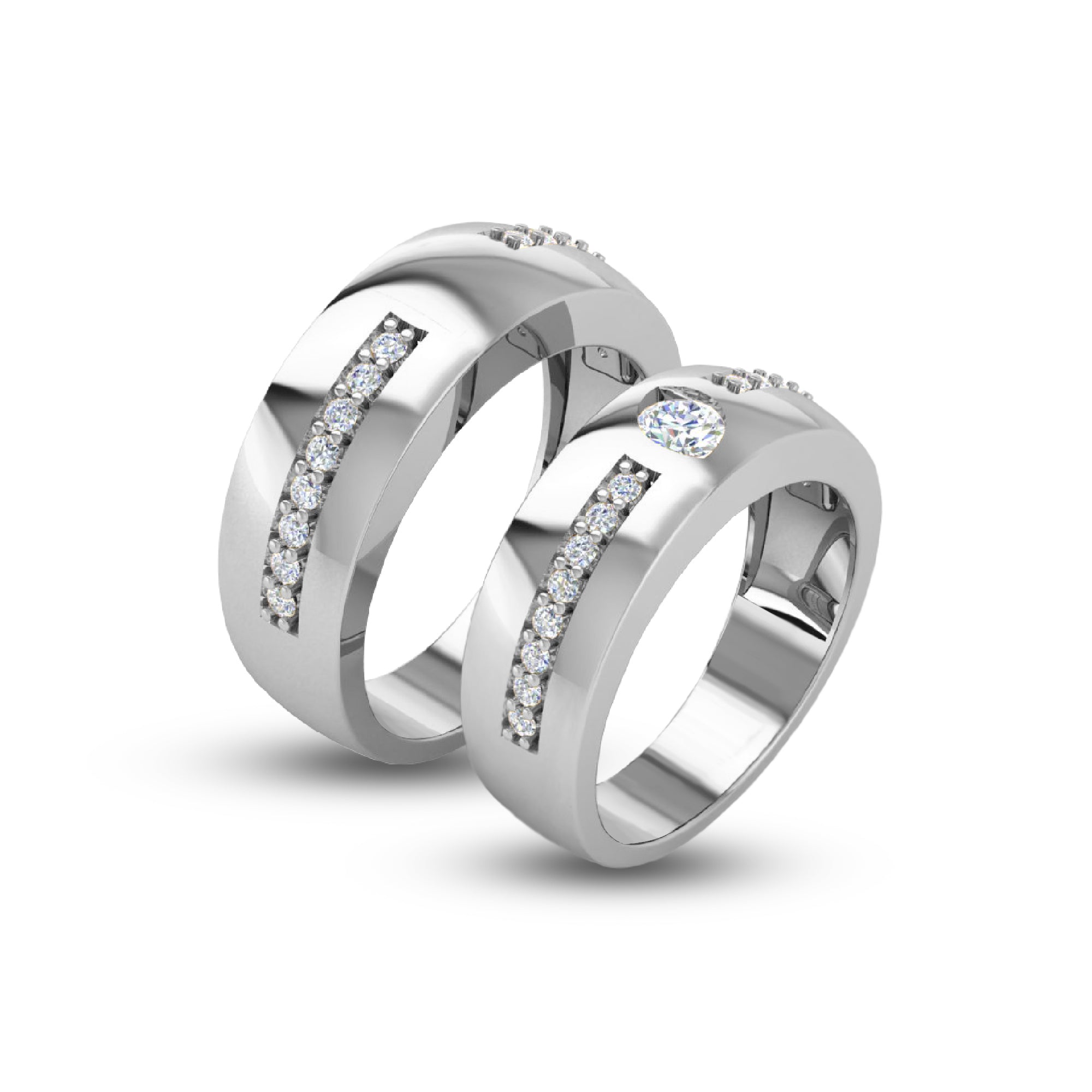 RKC 925 Sterling Silber Moissanit Paar Ringbänder für Sie und Ihn, 14K Weißgold vergoldet, Gewicht 7 g