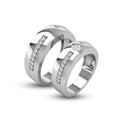 RKC 925 Sterling Silber Moissanit Paar Ringbänder für Sie und Ihn, 14K Weißgold vergoldet, Gewicht 7 g