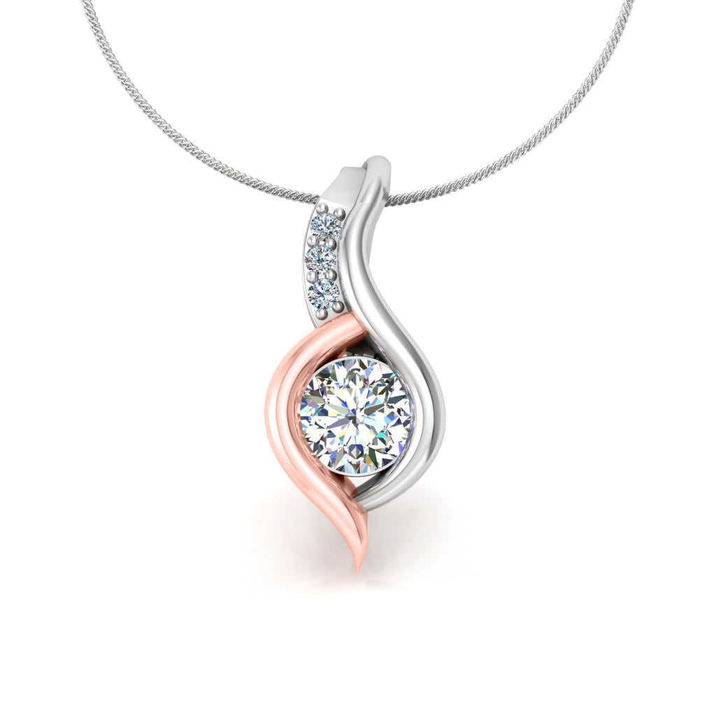 RKC 925 Sterling Silber runder Moissanit-Anhänger mit 0,92 CT, 14 Karat Roségold vergoldet, Gewicht 3,00 g, Höhe 15 mm