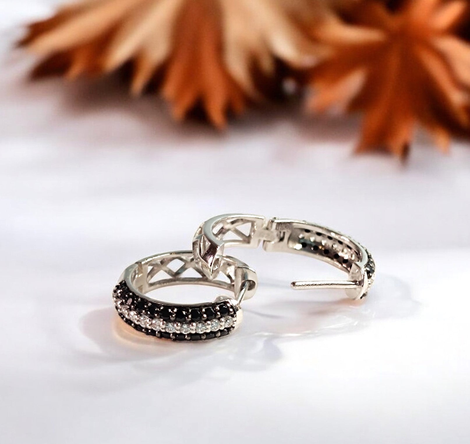 Orecchino da donna a cerchio con clip in argento sterling RKC 925, bianco 14k, peso del prodotto 2,70 GM, altezza 15,00 mm